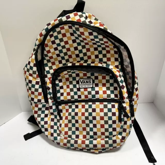 Vans Checkerboard Pattern Adjustable Strap Travel Multicolor Backpack Book Bag