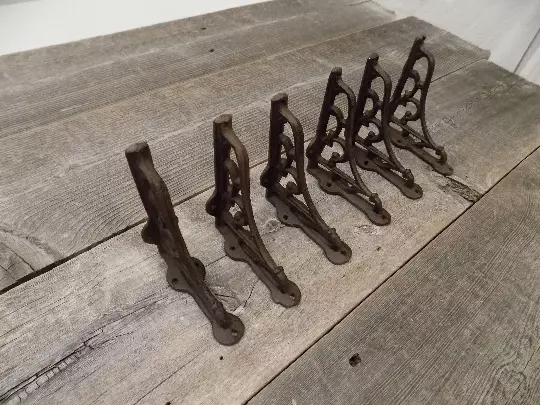 6 Antique Style Wall Brackets Cast Iron Corbels Rustic Brace SMALL 3 1/2 X 3 7/8