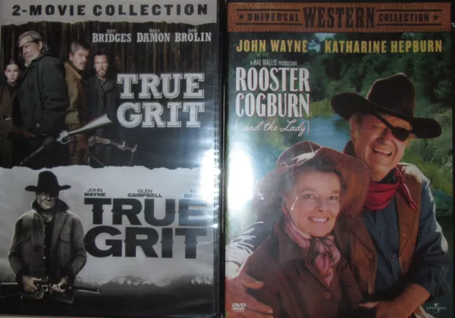 TRUE GRIT TRIPLE 1-2-3: Original-Rooster Cogburn and the Lady-Remake- NEW 3 DVD