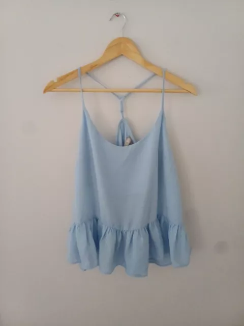 Asos Womens Baby Blue Blouse Cami Top Size UK 12 Summer Party Holiday Racer Back