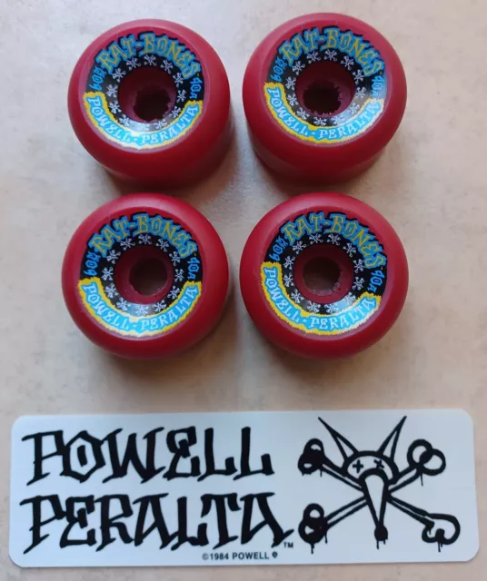 NOS Red Powell Peralta Rat Bones Vintage Skateboard Wheels & sticker 60/90A
