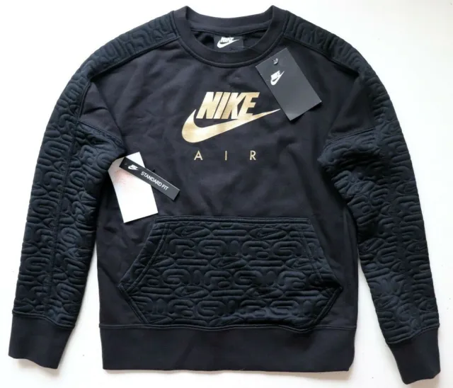 Nike Air Sportswear Metallic Fleece Pullover Sweatshirt Black Bv2703-010 Girls M