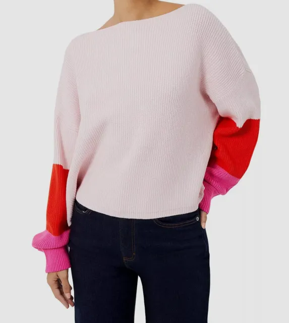 $98 French Connection Women's Pink Babysoft Colorblock Pullover Sweater Size L