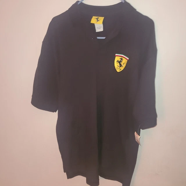Ferrari  Men's Classic Style Polo Shirt Black Cotton Vintage Made in USA NEW