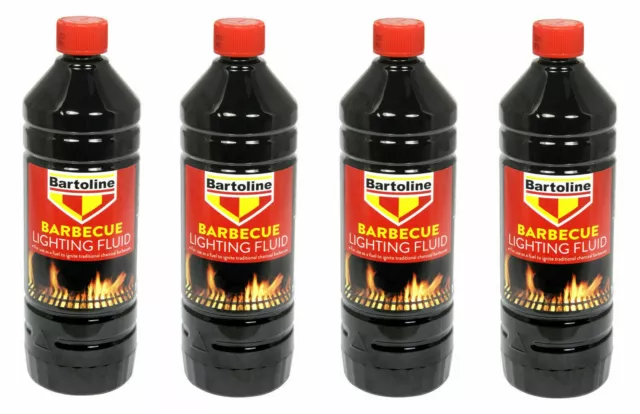 4 x Bartoline Barbecue Lighting Fluid BBQ Lighter Starter For Bbq Parties - 1Ltr