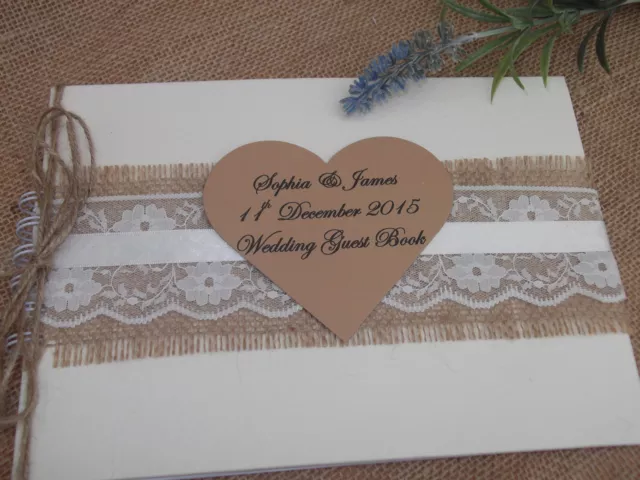 Hessian Burlap Lace & Satin Wedding Guest Book Handmade Vintage Style New In Box