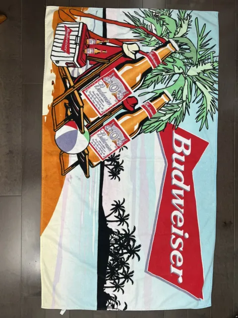 Vintage Budweiser Beach Towel Tropical Vacation Hilasal 36X62” 90’s Y2K