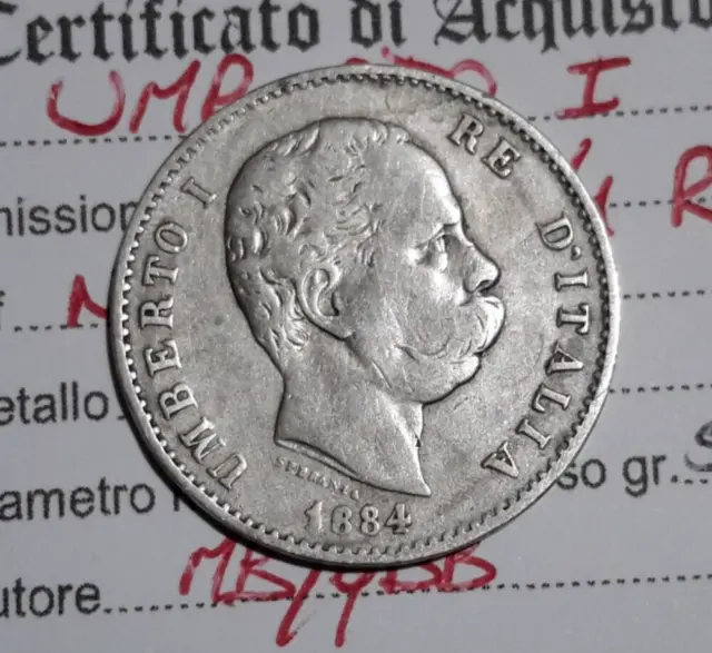 1 LIRA 1884 Roma UMBERTO I moneta in argento del regno di Italia