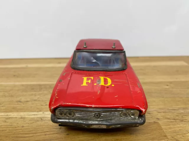 Vintage Tin Plate Fire Chief Friction Car Toy 2