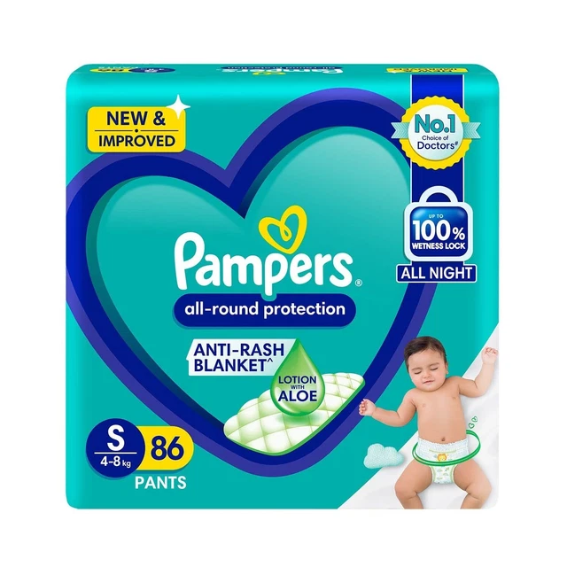 Pampers All round Protection Pants, Small size baby diapers (4-8kg), 86 Count