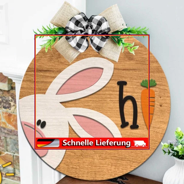 Türschild aus Holz zum Aufhängen, zum Basteln, Osterhase, Willkommen, Türschild,