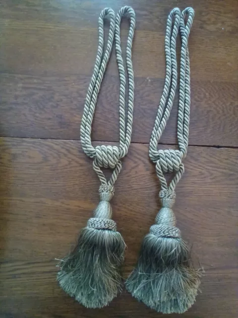 2 Green Tassel Rope Curtain Drape Tiebacks Drapery Cords 22" Long Home Decor