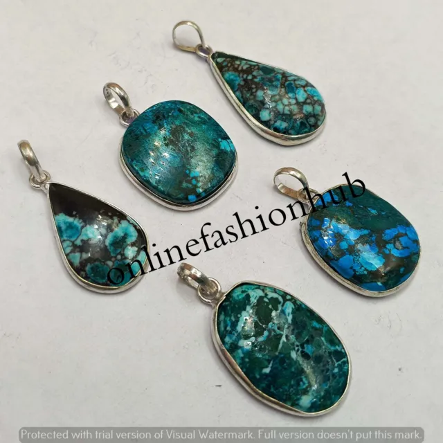 Natural Blue Turquoise Gemstone 925 Sterling Silver Plated Bezel Pendants Lot