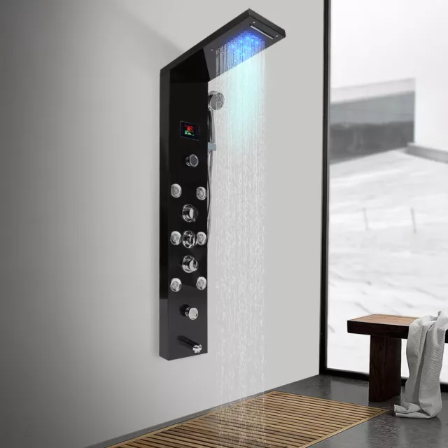 Panel de ducha LED negro juego de ducha columna de ducha ducha de lluvia masaje grifo de ducha