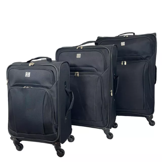 3Pcs Luggage Suitcase Set Soft Shell Trolley 4 Wheel Travel Cabin Carry On Bag 3