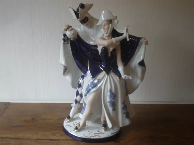 Royal Dux Bohemia Art Nouveau Tall Carnival Figurine Harlequin Masquerade 204