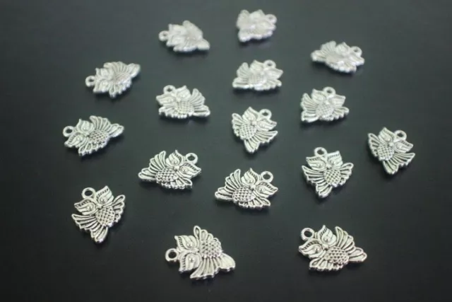 16 pce Metal Antique Silver Owl Charms 18mm x 15mm Jewellery Making Craft 3