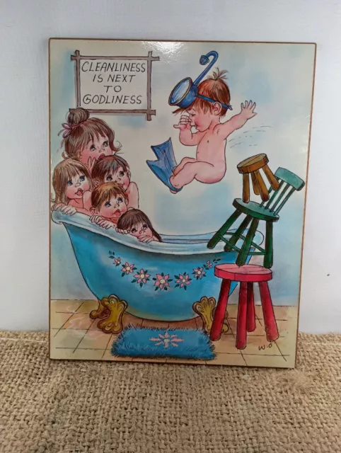 Cleanliness Is Next To Godliness Bathroom Baby Kids Nursery Wall Hanging Picture