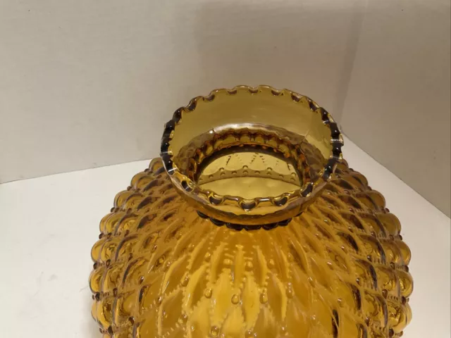 10" Amber Diamond Quilted Glass Hurricane Oil Lamp Shade Vintage 2