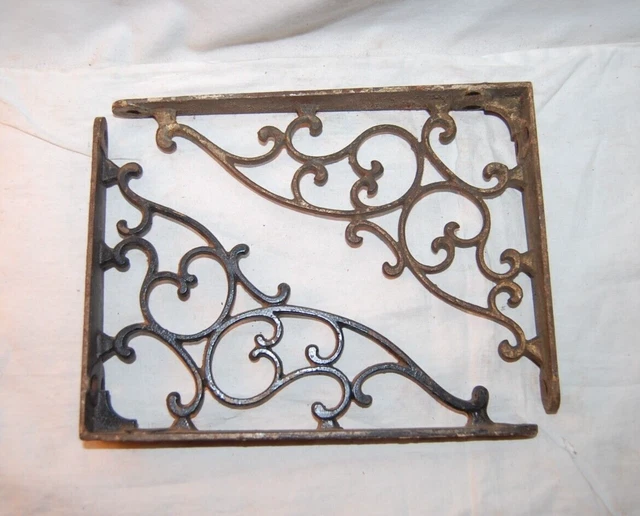 Antique Set of 2 Matching Ornate Victorian Iron  Shelf Brackets  8" X 6 " 2