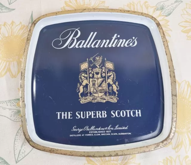 Vintage | Ballantines The Superb Scotch Tin Metal Serving Tray Barware