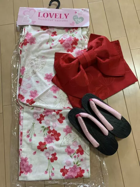 Yukata 150cm obi geta set forJapanese kimono fashion goods