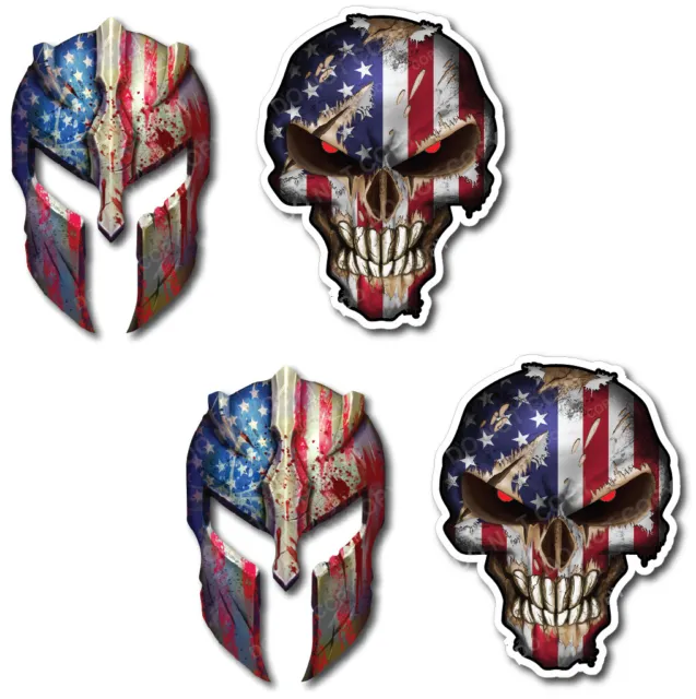 4 Small Molon Labe Skull Spartan Helmet Decal USA American Flag Sticker