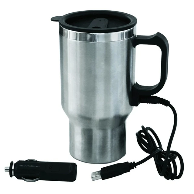 12V/USB Heated Stainless Steel Coffee Mug - 420 ml