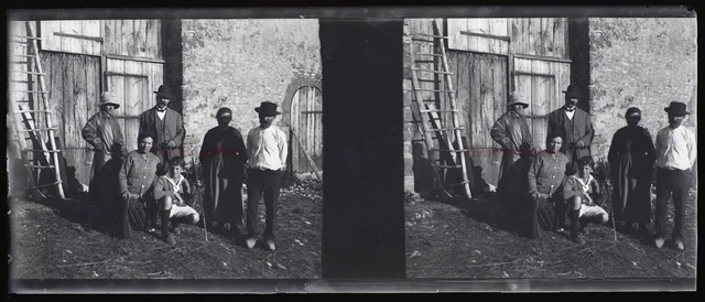 Family Village France NEGATIVE Photo Stereo Glass Plate VR12na4