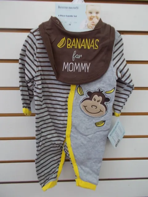 Infant Boys Buster Brown 4pc Monkey Layette Set Size 0/3 Months - 6/9 Months