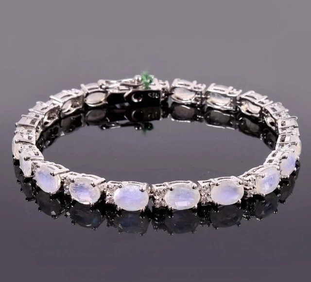 Rainbow Moonstone & Diamond Bracelet, 925 Sterling Silver Unique Gift For Mother