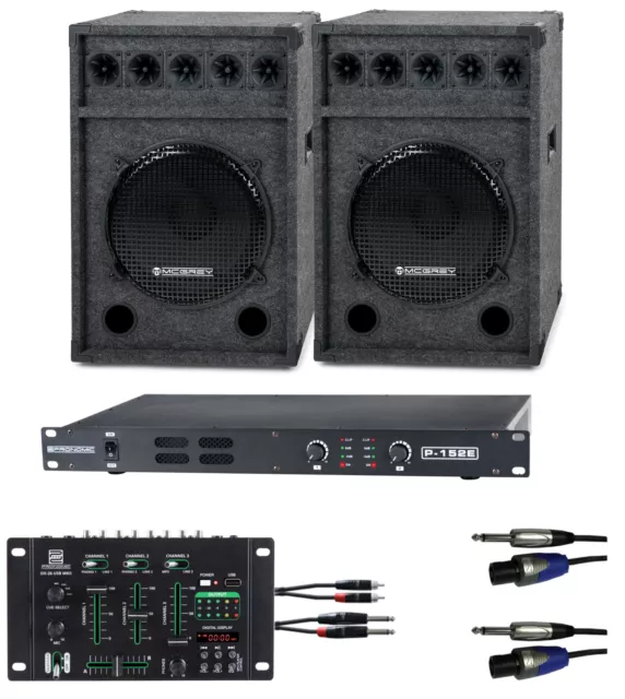 1200W DJ PA Anlage Lautsprecher Verstärker USB Mischpult Sound System Boxen Set