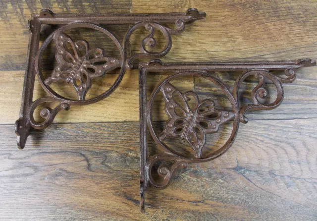 Set of 2 Vintage Look 6 1/2" x 9" Cast Iron Butterfly Design Shelf Brackets