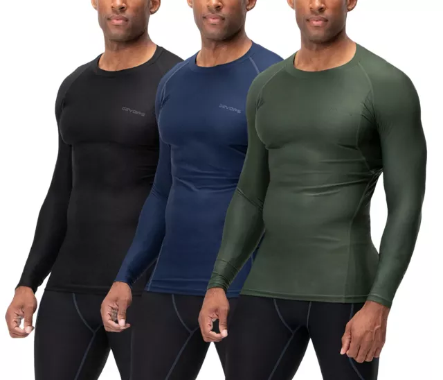 3 PACK MEN'S UPF 50+ Long Sleeve Compression Shirts, Water Sports Rash ...