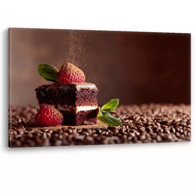 Chocolate Cake Raspberry Mint Cocoa Dessert Framed Canvas Wall Art Picture Print