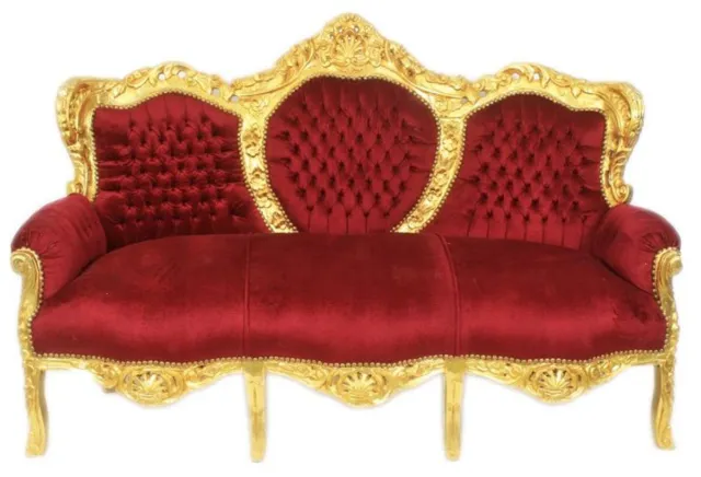 Casa Padrino Barock 3er Sofa King Bordeaux  / Gold - Möbel