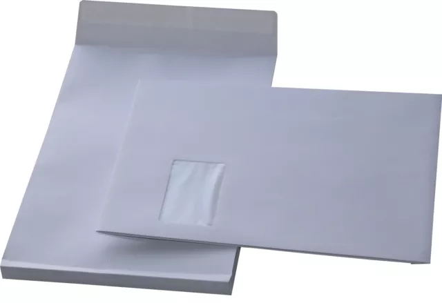 200 St. C4 Faltenversandtaschen weiß Fenster Falte 20 mm Kuvert Briefumschläge