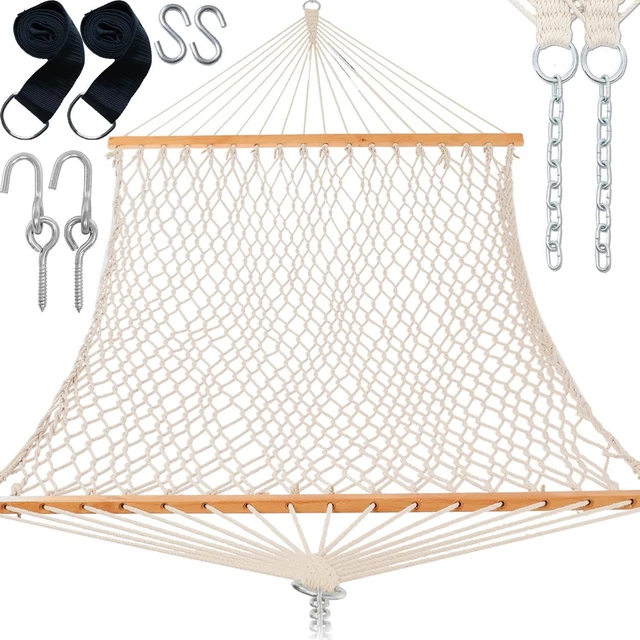 Gafete Rope Hammocks Swing with 5ft Tree Straps, Traditional Full, Natural
