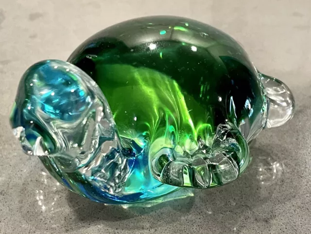 Art Blown Glass Green and Blue Turtle Paper Weight Figurine Collectibles