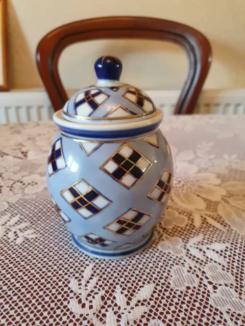 Chinese? Blue White Gold Porcelain Lidded Ginger  Jar  / Pot / Urn / Ornament