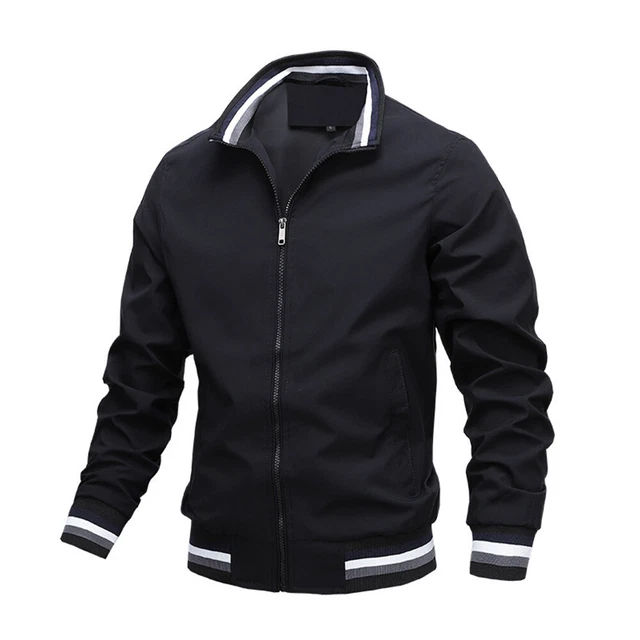Mens Casual Pockets Bomber Jacket Plain Long Sleeve Zipper Coat Lapel Outerwear