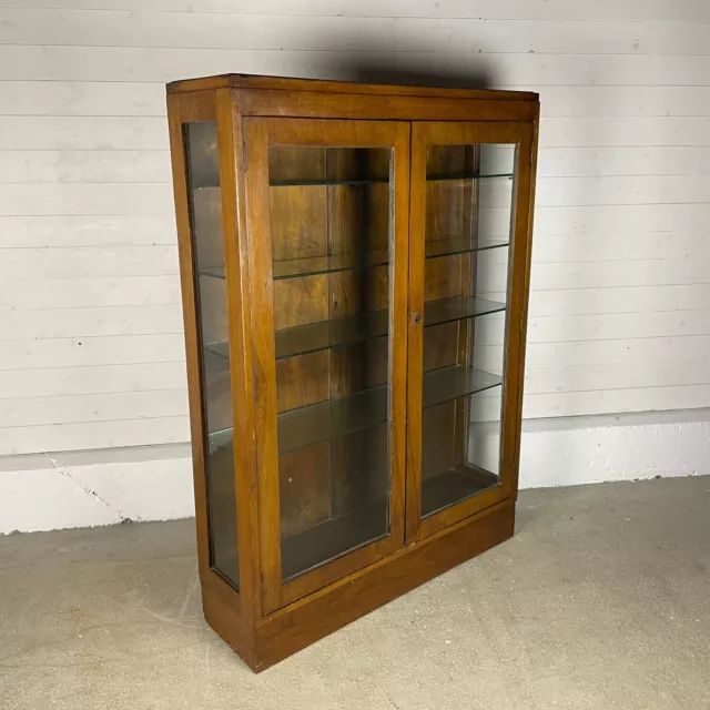 Vintage 1930s Art Deco Walnut Glazed Display Cabinet
