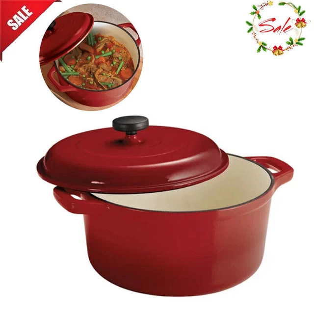 Enameled Round Cast Iron Pot 6.5-Quart Covered Round Dutch Oven Cookware Red US