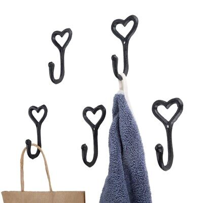 1/5/10pcs Heart Shape Coat Hook Cast Iron Ornament Wall Mounted Hanger Rack