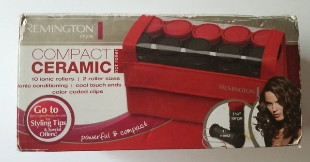 Remington Ceramic Ionic Compact 10 Hot Roller Hair Curler/Clips Red Travel Case