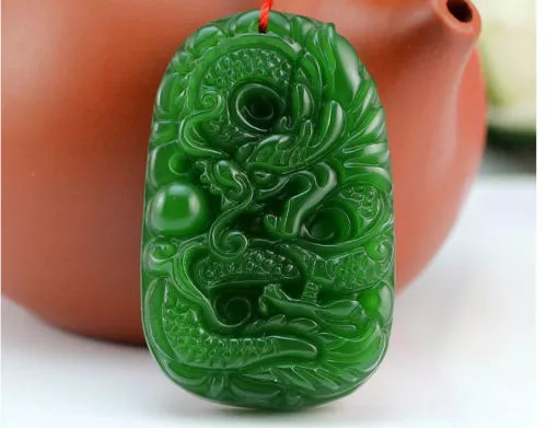 100% Natural green Chinese Hetian Jade 100% Hand-carved dragon Pendant 3