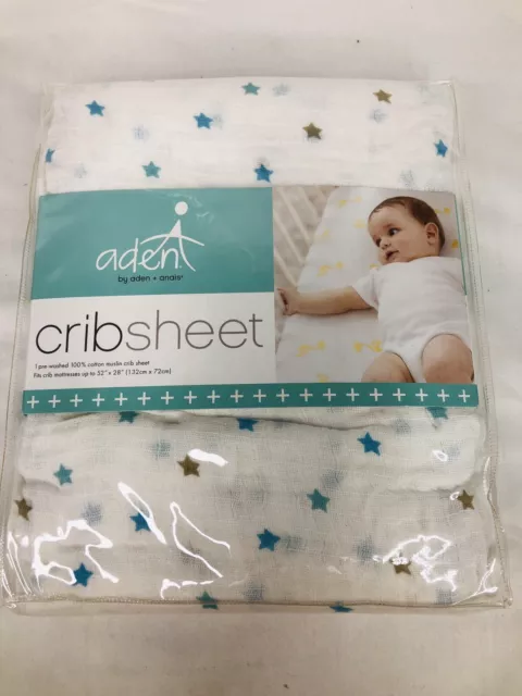 Baby Crib Fitted Sheet Cotton Muslin Aden + Anais Oh Boy Stars One Fitted Sheet