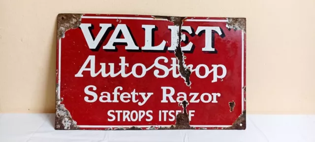 Valet Auto Strop Razor Antique Vintage Advt Tin Enamel Porcelain Sign Board Old