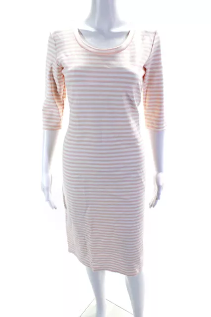 Sonnet James Women's 3/4 Sleeve Striped Scoop Neck Midi Dress Peach Pink Size S