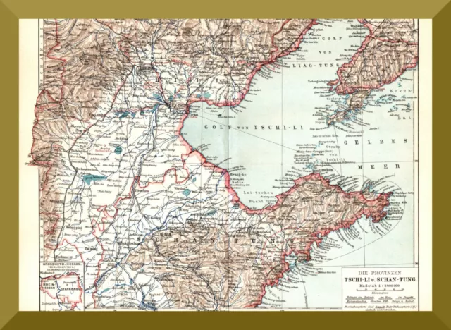 alte Landkarte +CHINA-Die Provinzen Tschi-Li u. Schan-Tung+1898+Peking,Tsing-Tau